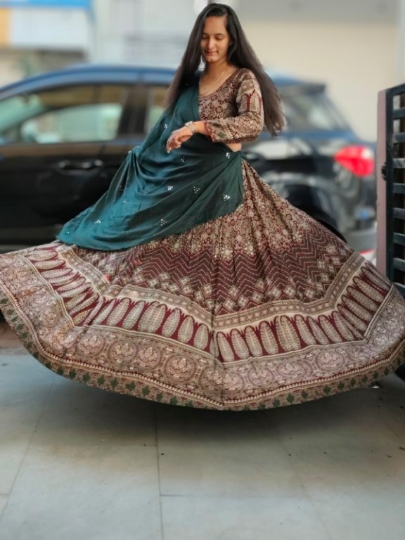 Maroon Ajrakh Cotton Chaniya Choli view 2