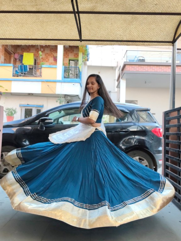Prussian Navy & Ivory Net Dupatta Lehenga Set view 4
